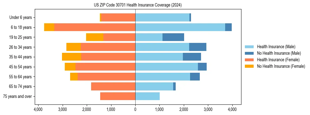 Health insurance pyramid for US ZIP Code 30701