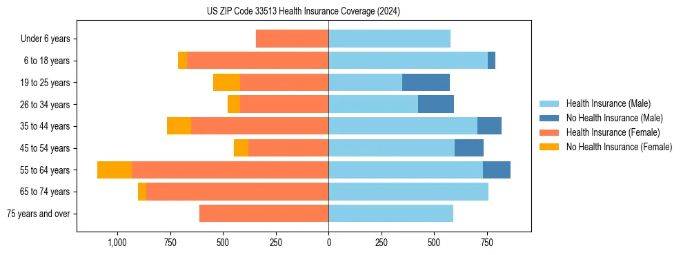 Health insurance pyramid for US ZIP Code 33513
