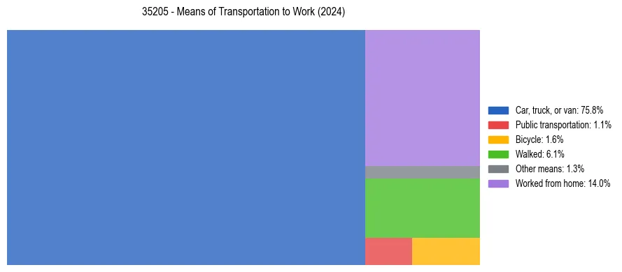Commute modes in US ZIP Code 35205