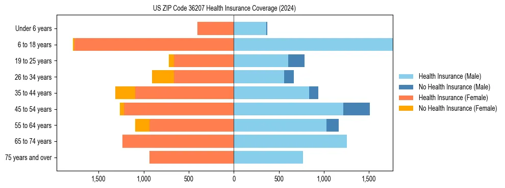 Health insurance pyramid for US ZIP Code 36207