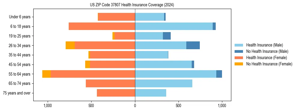Health insurance pyramid for US ZIP Code 37807