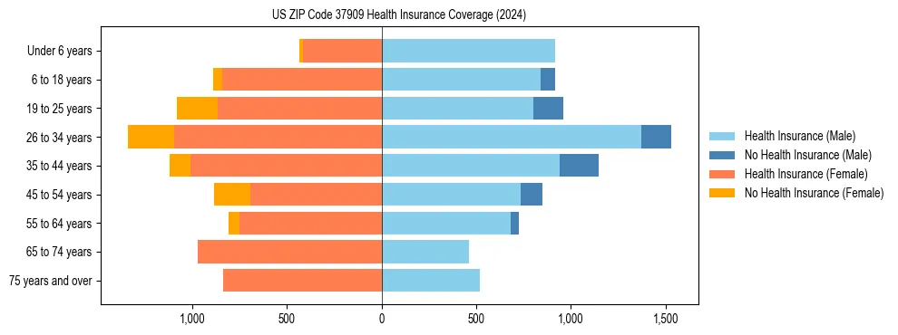 Health insurance pyramid for US ZIP Code 37909