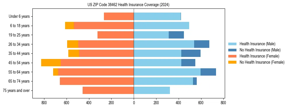 Health insurance pyramid for US ZIP Code 38462