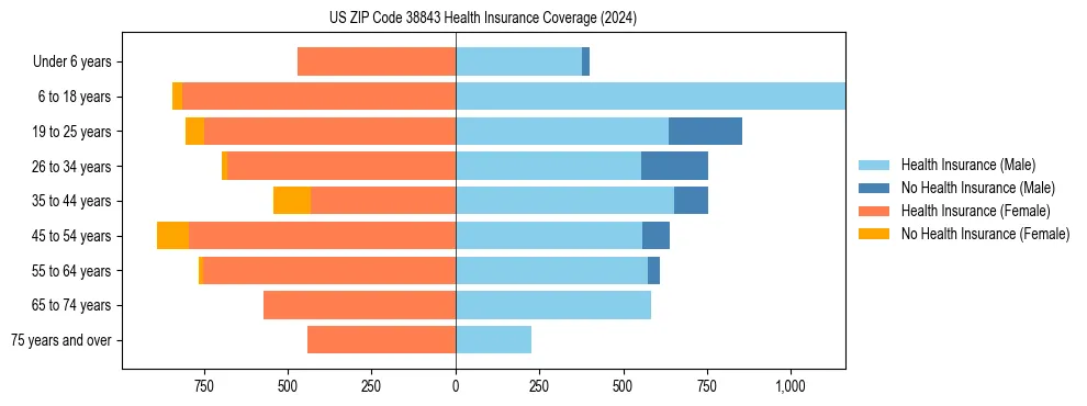 Health insurance pyramid for US ZIP Code 38843
