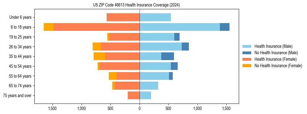 Health insurance pyramid for US ZIP Code 46613