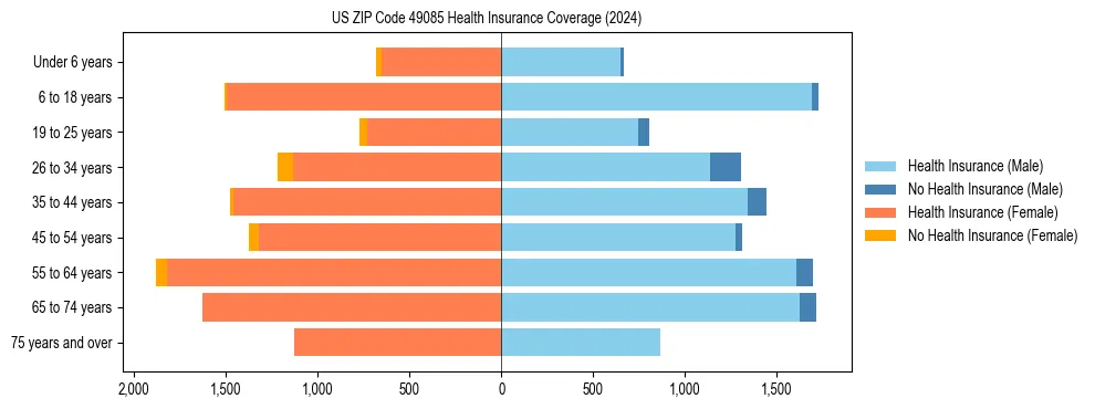 Health insurance pyramid for US ZIP Code 49085