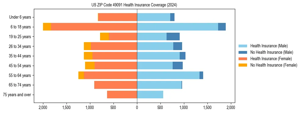 Health insurance pyramid for US ZIP Code 49091