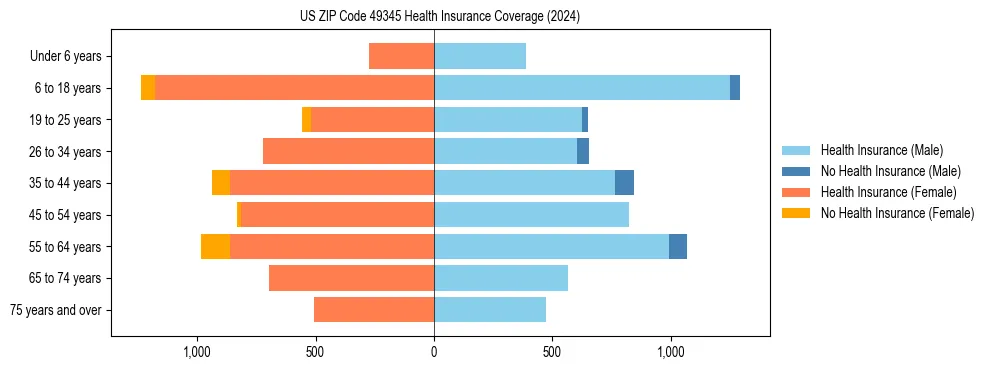 Health insurance pyramid for US ZIP Code 49345