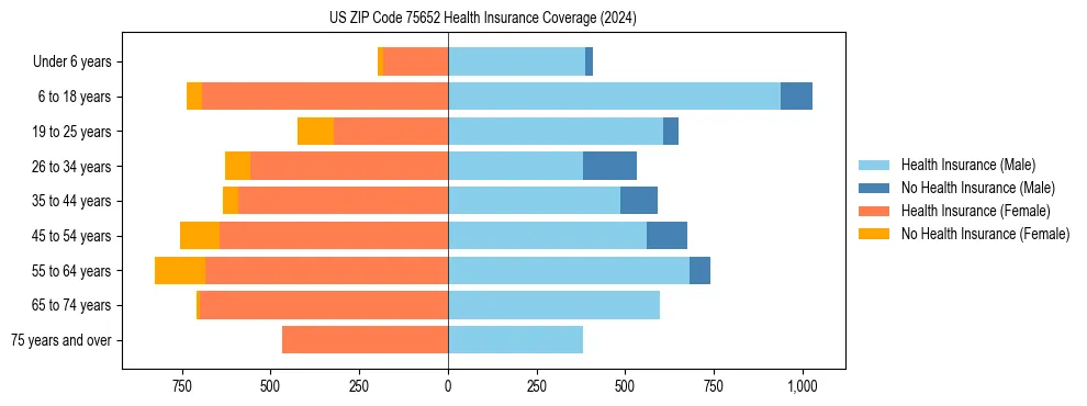 Health insurance pyramid for US ZIP Code 75652