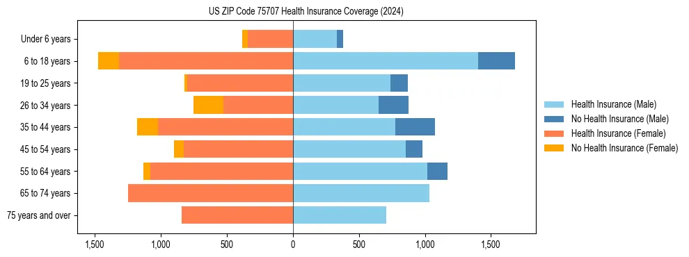 Health insurance pyramid for US ZIP Code 75707