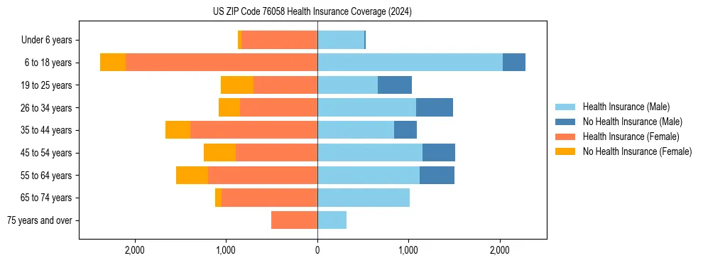 Health insurance pyramid for US ZIP Code 76058
