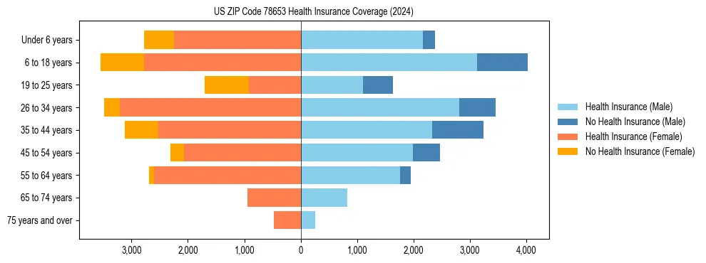 Health insurance pyramid for US ZIP Code 78653