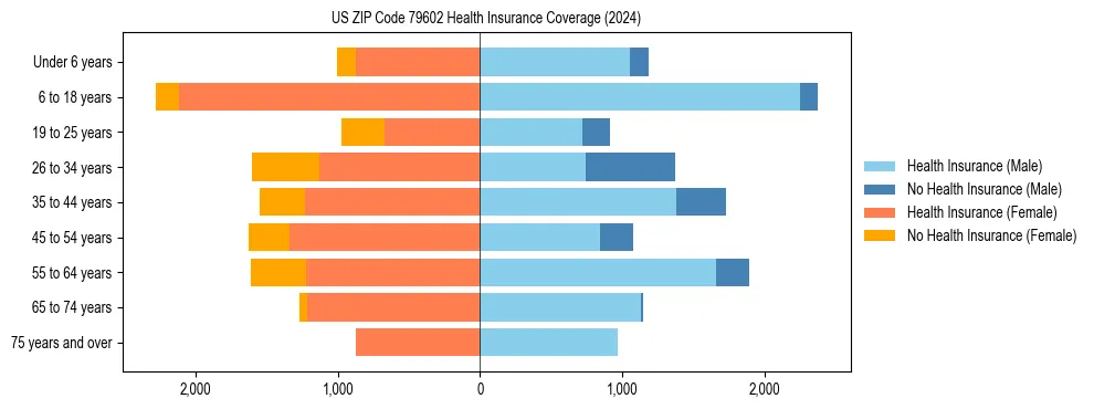 Health insurance pyramid for US ZIP Code 79602