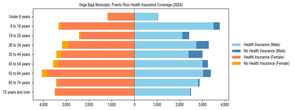 Health insurance pyramid for Vega Baja Municipio, Puerto Rico