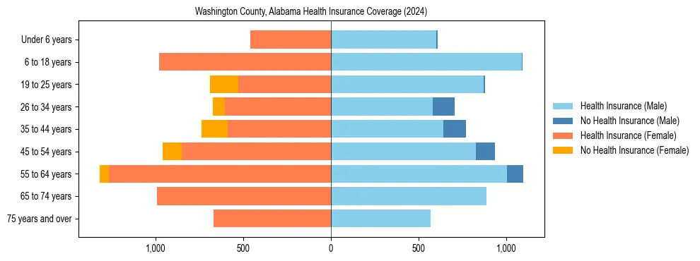 Health insurance pyramid for Washington County, Alabama