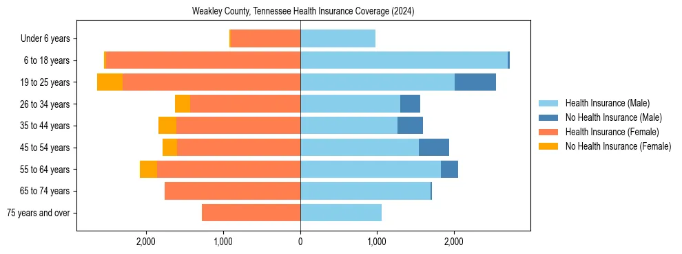 Health insurance pyramid for Weakley County, Tennessee