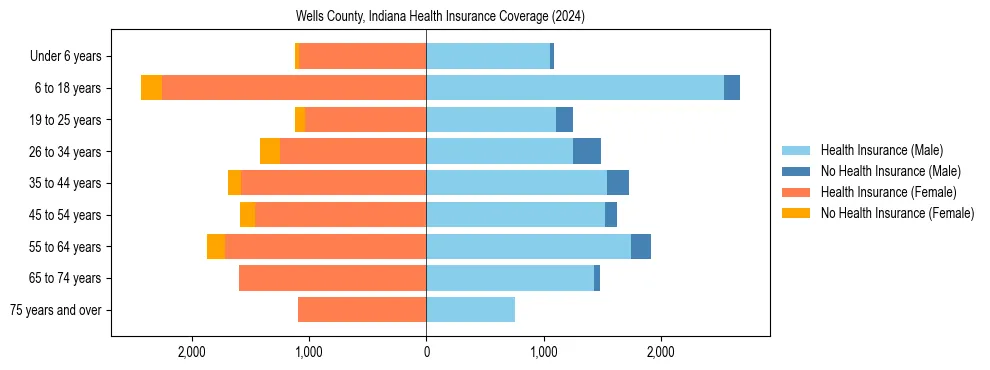 Health insurance pyramid for Wells County, Indiana