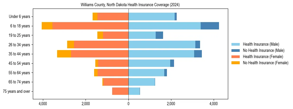 Health insurance pyramid for Williams County, North Dakota