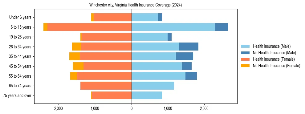 Health insurance pyramid for Winchester city, Virginia