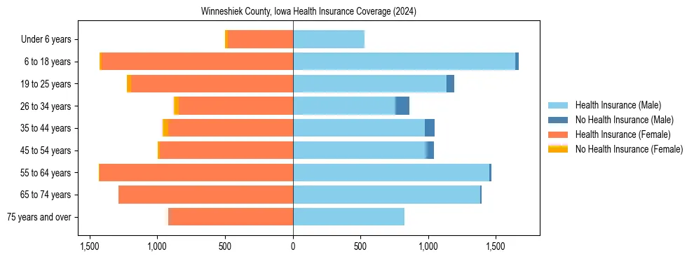 Health insurance pyramid for Winneshiek County, Iowa