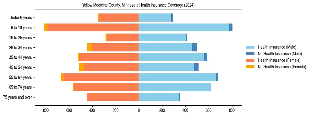 Health insurance pyramid for Yellow Medicine County, Minnesota