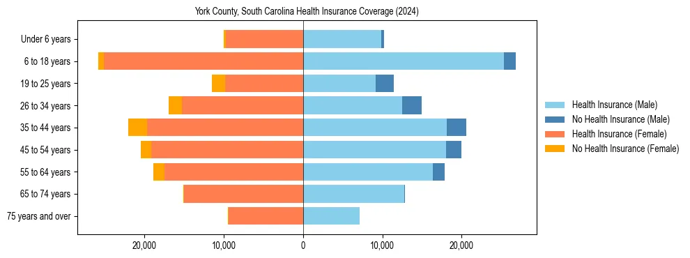 Health insurance pyramid for York County, South Carolina